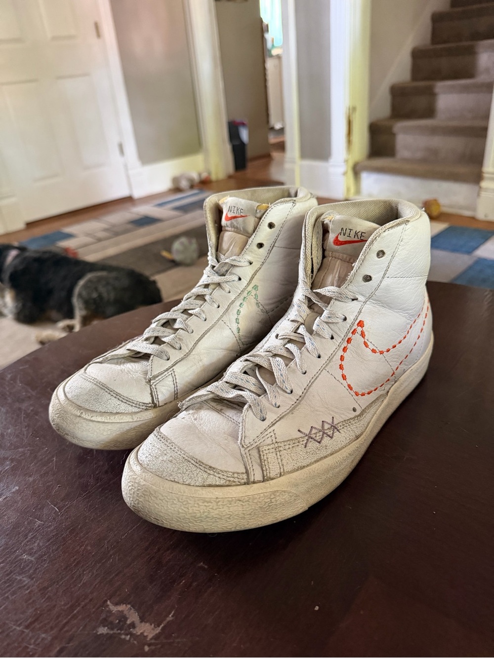 Nike White High-Top Sneakers with Colored Stitching